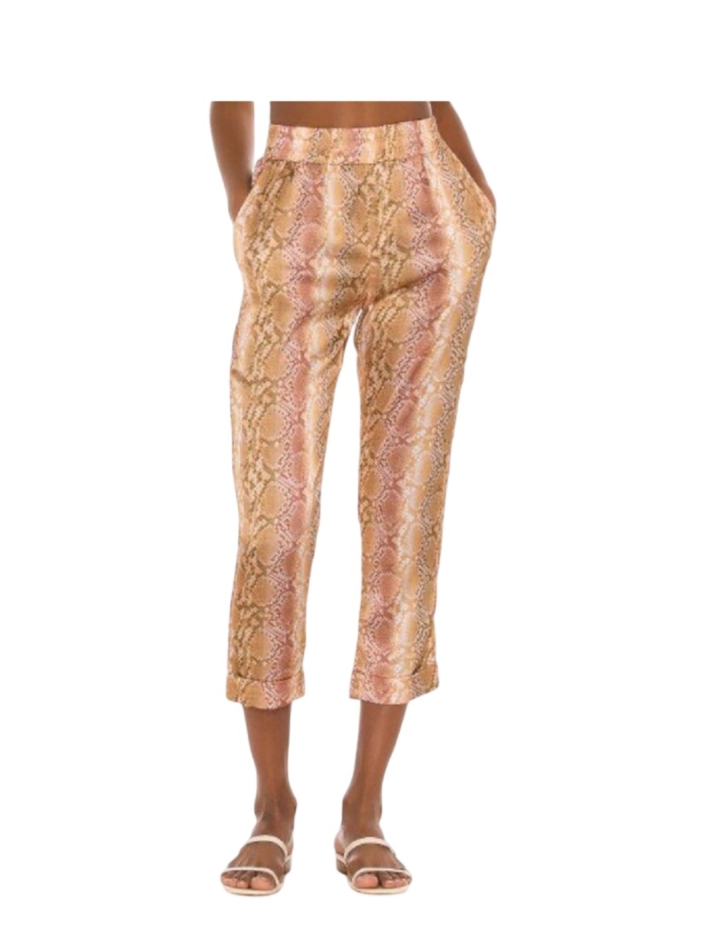 Beach Riot Pink Avery Snake-Print Cropped Trouser M EUC